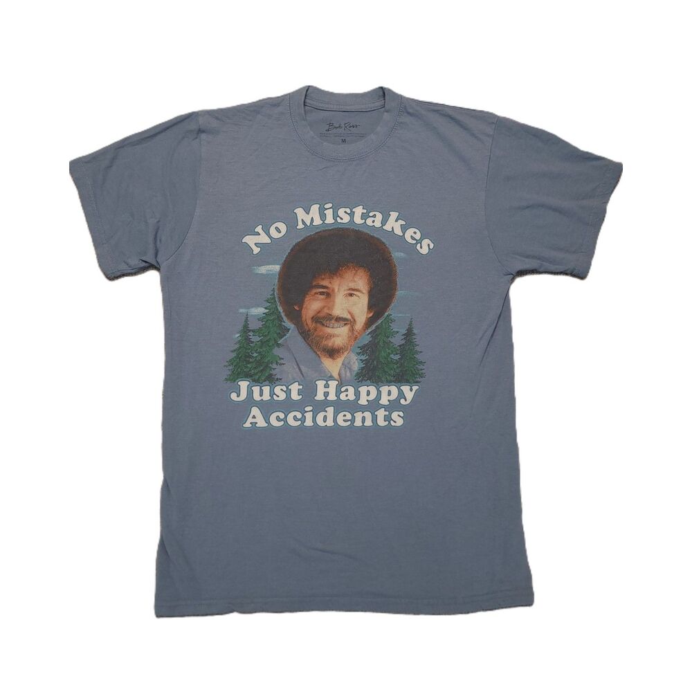 Bob Ross "No Mistakes Just Happy Accidents" Graphic T Shirt Mens M Short Sleeve